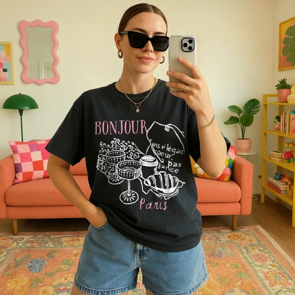 Bonjour Shirt Paris Shirt French Shirt French Saying Tops French Summer Tops Farmers Market Clothes Trendy Paris Clothes
