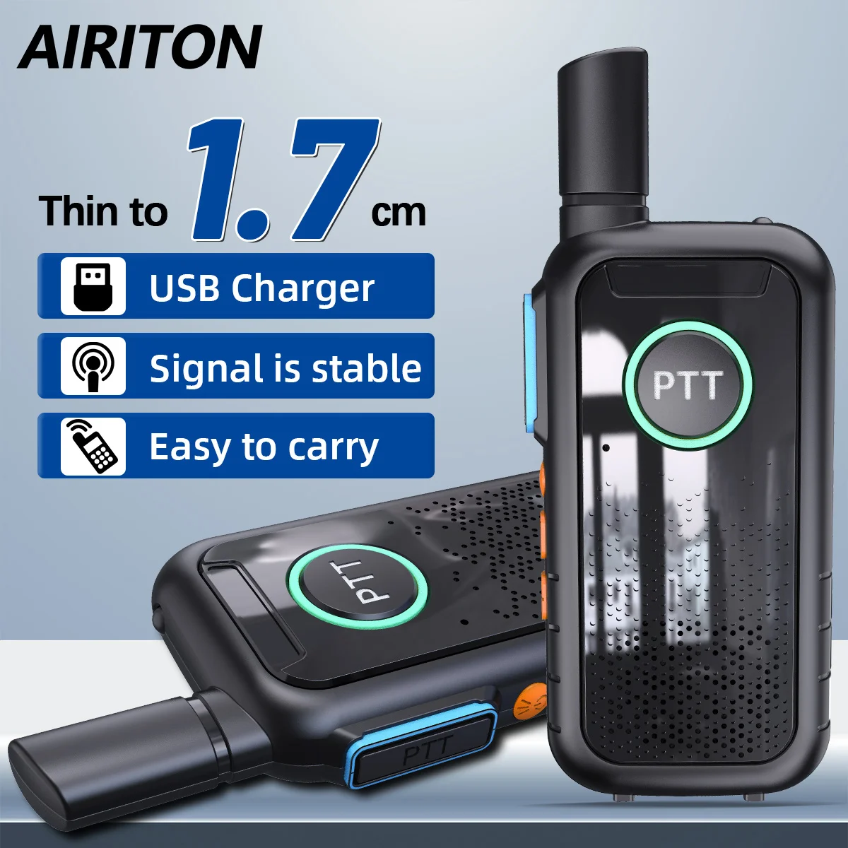AIRITON AI-T3 جهاز اتصال لاسلكي صغير شاحن USB محمول رقيق إلى 1.7 سنتيمتر واضح المتكلم سوبر مريحة راديو لحم الخنزير لموظفي الأمن
