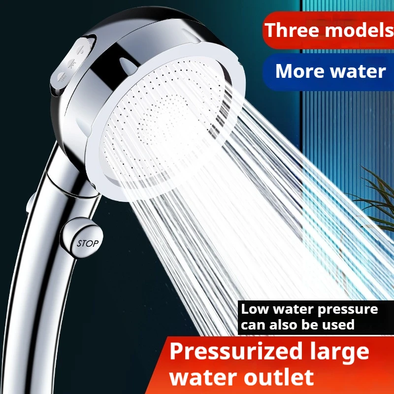 Three Models Shower Head Korea Type One-touch Water Stop Boosting and Saving Water Bathroom Accessories Silvery Common Interface