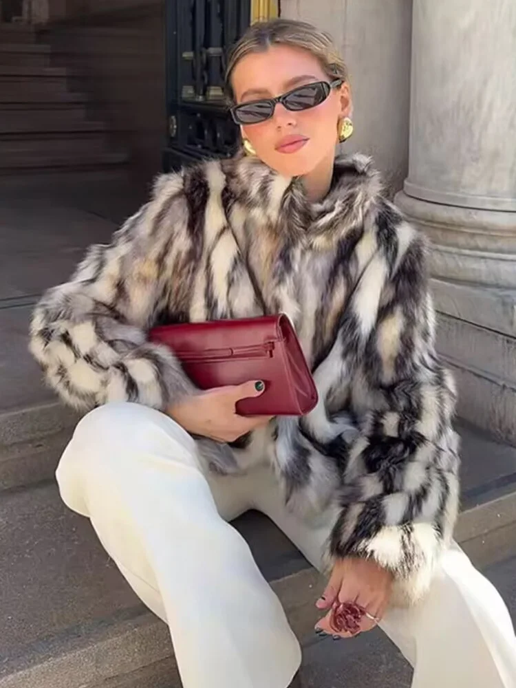 HH Women Winter New Fashion Multicolor Faux Fur Effect Casual Coat Woman Elegant Long Sleeves Button Warm Short Jacket Mujer