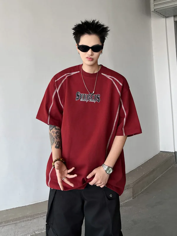 

Retro American ort Sve T-irt Men's Summer Design Letter Print f Sve Top Sli Versatile T-irt for Teens