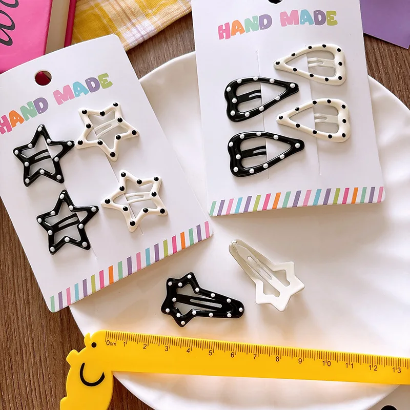 Rhinestone Vintage Polka Dot Star Hair Clips Set Japanese Sweet Girlish Heart Geometric Flyaway BB Clips Kids Versatile Hairpins - 4