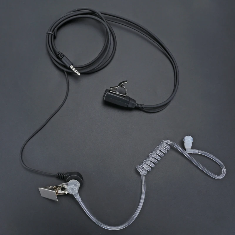 3.5mm Air Tube Earpiece PTT Mic Headset for iPhone Cellphone Mobile Phones Clear Coiled Acoustic  Air Tube Earphone