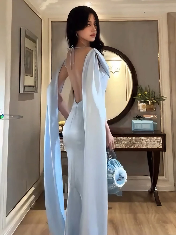 Weird Puss Rückenfreies Bandage-Maxikleid für Damen, langes, mit Quasten versehenes, tief ausgeschnittenes, einfarbiges, schmales, elegantes Kleid für Geburtstagsfeiern, schicke Urlaubskleider – Detail 15