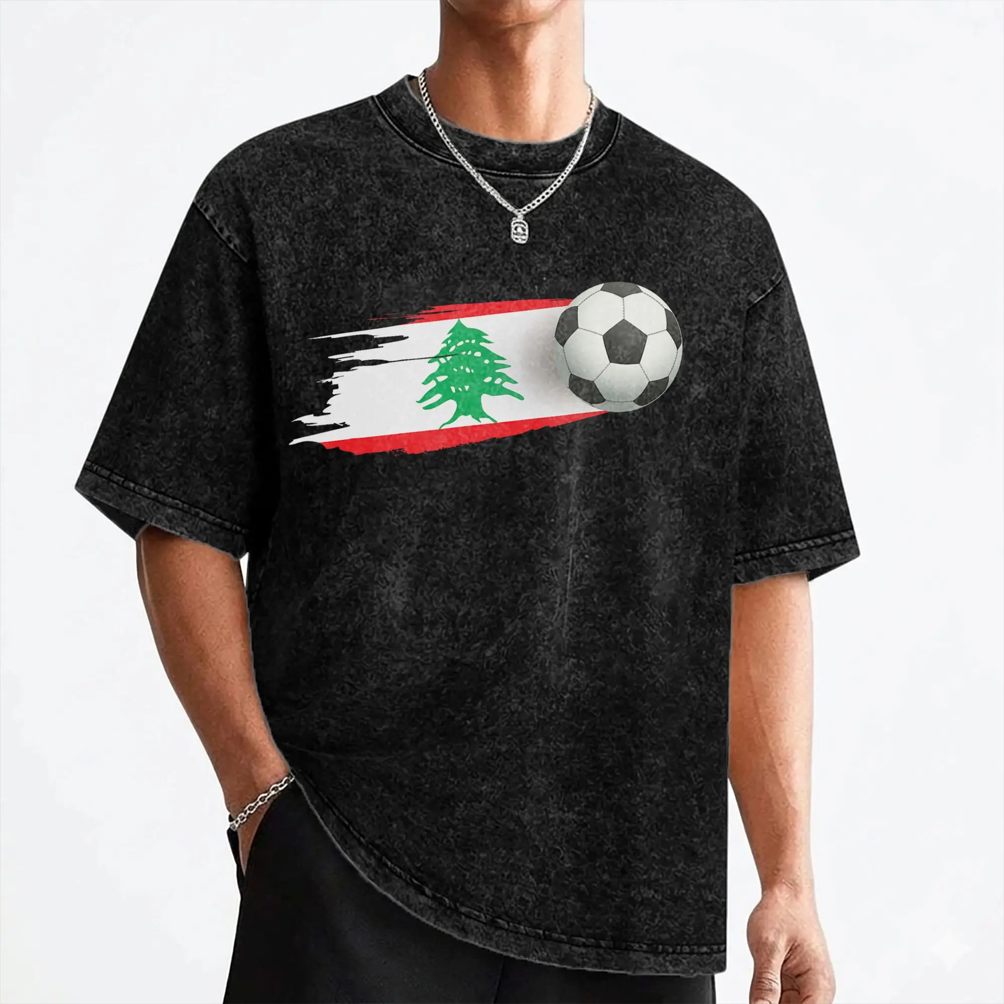 Lebanese Soccer Ball Lebanon Flag T Shirts Washed Short Sleeve Harajuku T-Shirts  Novelty Men Women Streetwear Graphic Tops Tees