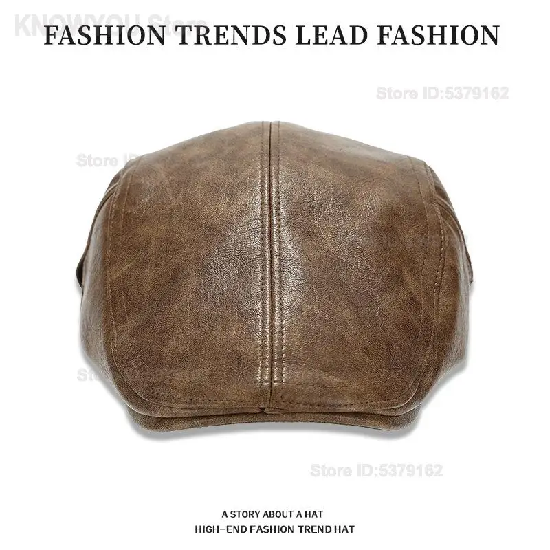 American Vintage Pu Forward Cap Unisex Autumn Winter Fashion Painter Hat Versatile Beret Literary Peaked Hat for Daily