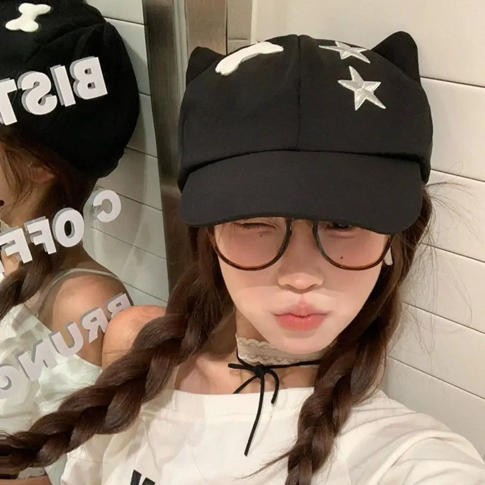 اليابانية لطيف آذان القط قبعة بيسبول Y2k Harajuku ستار بلغت ذروتها قبعة عادية الحلو قناع قبعة المرأة