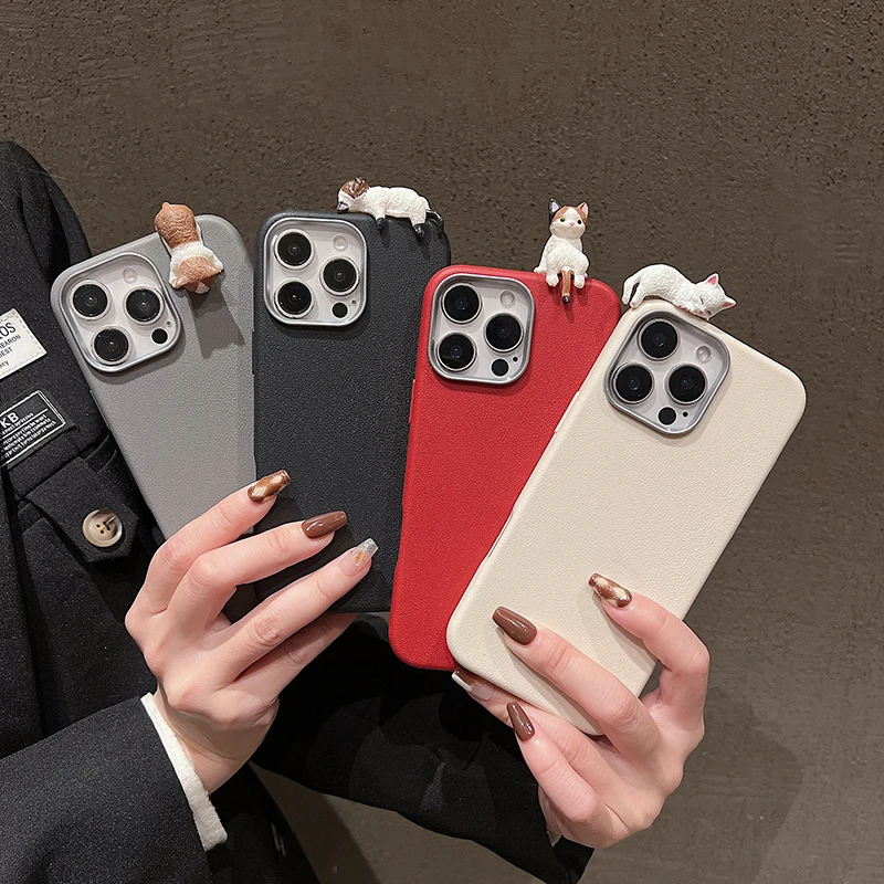 

Cute 3D Cat Lichee Pattern Silicone Phone Case For iPhone 15 16 11 12 13 14 Pro Max X XS XR 7 8 16 Plus Metal Photo Frame Cover
