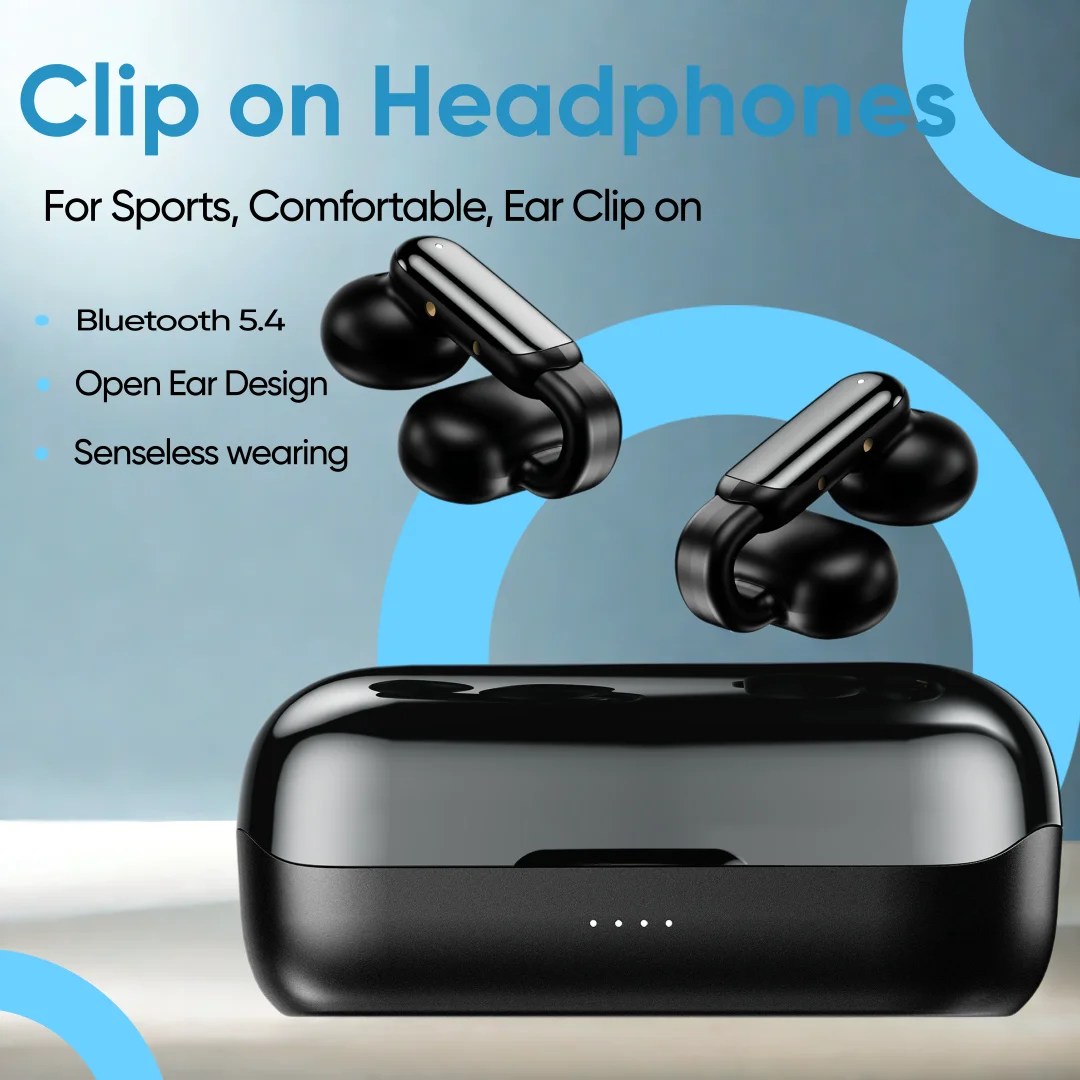 

Ultra Open Ear Headphones Ear Clip On Earbuds Wireless Bluetooth 5.4 Earphones Ipx5 Sports Headsets with HD Calling Microphones