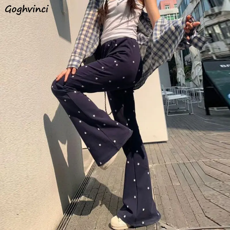 

Star Printed Flare Pants Women Streetwear Vintage Chic Harajuku Hotsweet Fashion Temperament Y2k Simple Ladies All-match Summer