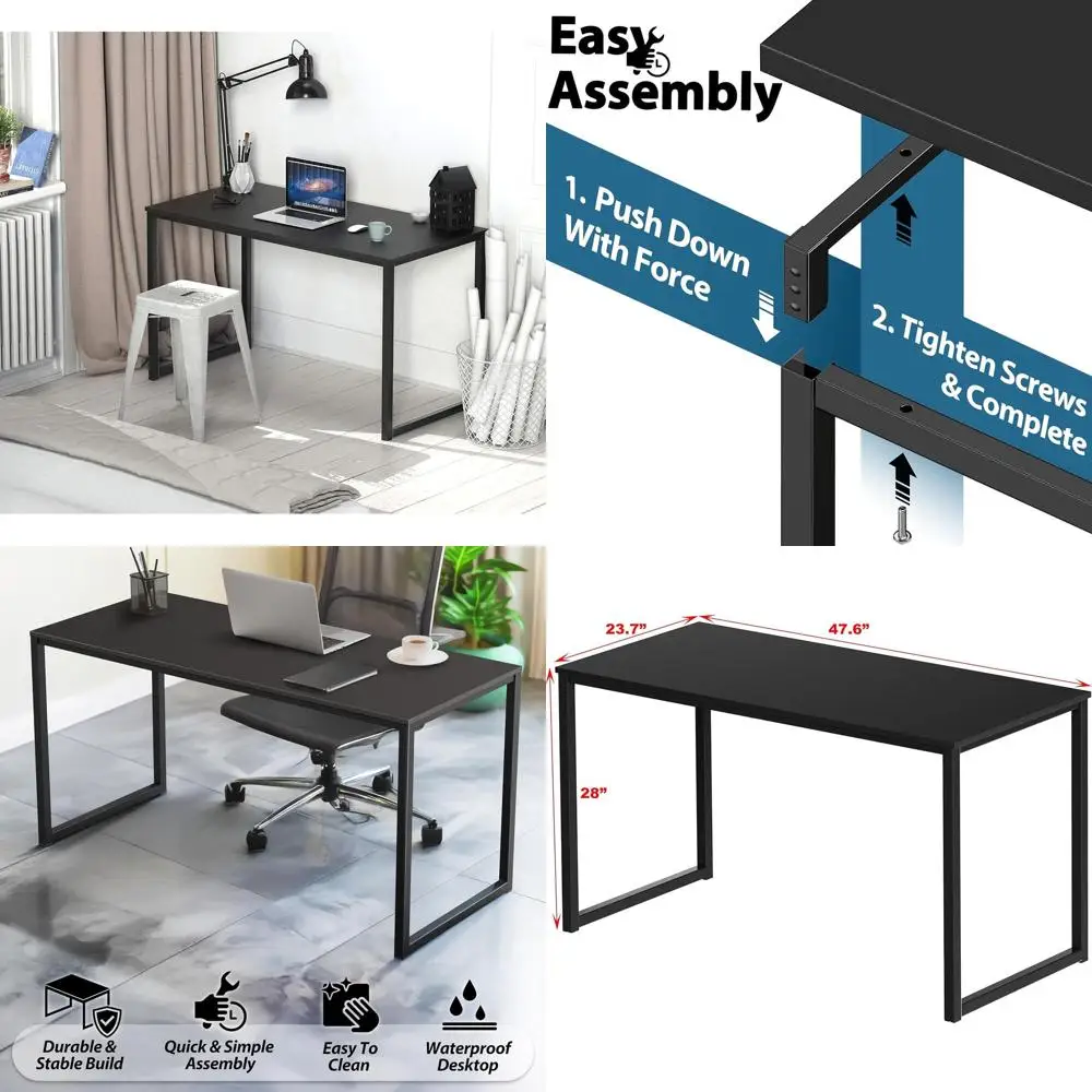 

48 Black Home Office Desk - Modern Computer Workstation