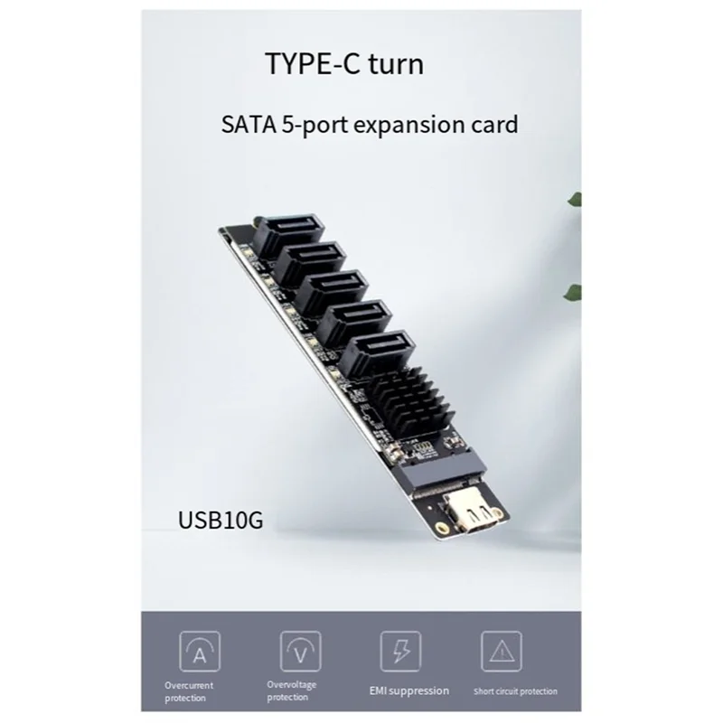 New--Adapter Card TYPE-C To SATA To 5-Port SATA3 6Gbps USB10G Expansion Adapter Card JM575+JMS580