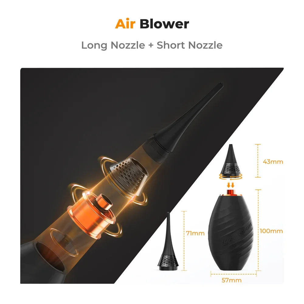 K&F CONCEPT Single Air Intake Air Blower with Replaceable Long/Short Nozzle Camera Lens Blower for DSLR Lens Sensor Cleaning