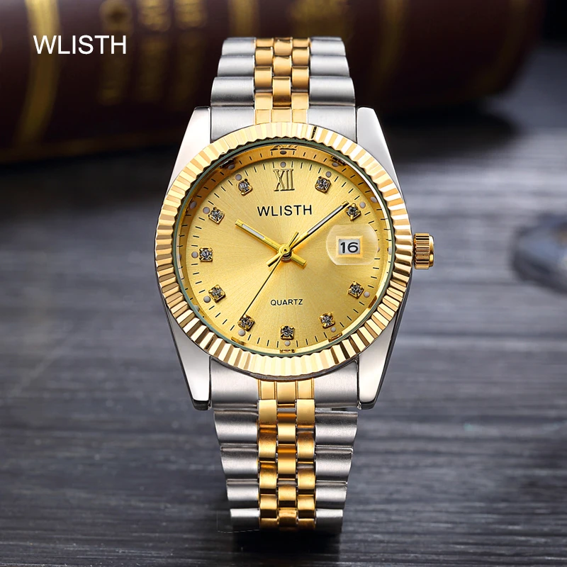 1pc Business WLISTH Men Pointer Analog Quartz Watch Date Display with Magnifier Fashion Accessories Stainless Steel Strap Wrist