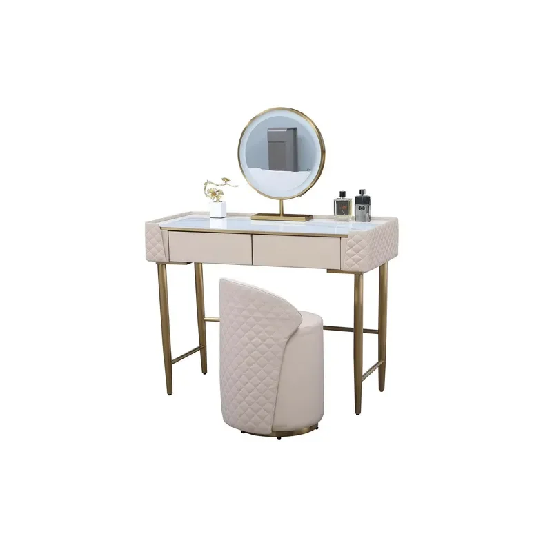 Modern Foldable 120x40x75cm Mirrored Vanity Dressing Table with LED Lighted Mirror and 2 Drawers for Bathroom