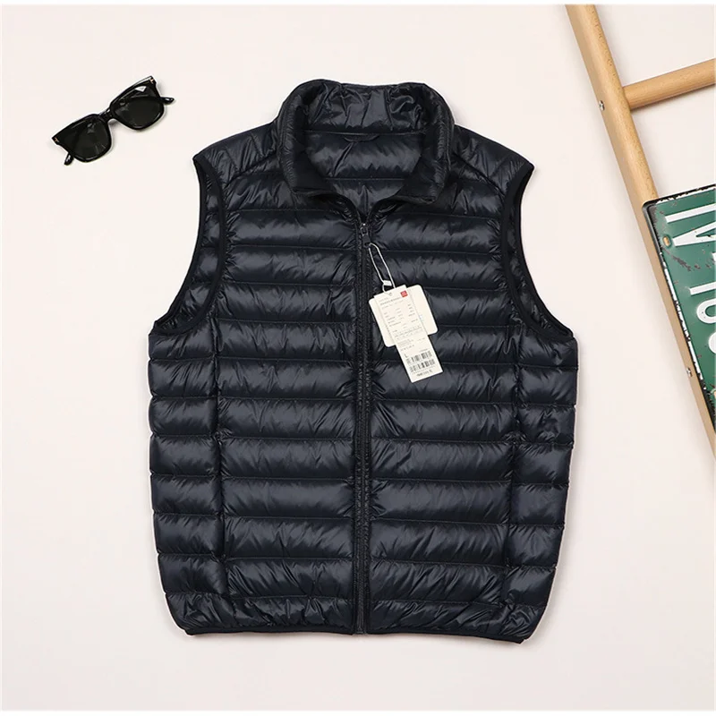 Men Sleeveless Oversize Down Vest Jacket Autumn Winter Light Thin White Duck Down Waistcoat Coat Male Warm Short Tank Outwears