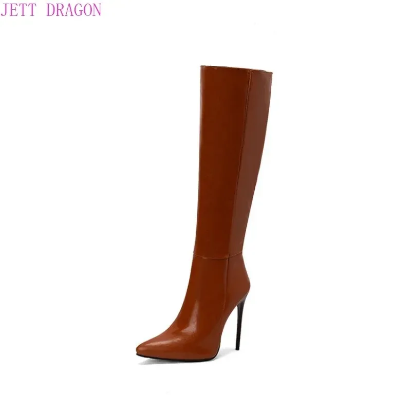 Women\'s Boots Autumn and Winter Fashion New Style Sexy Knee-High Modern Boots Pointed Toe Platform High 12cm Plus Size 45