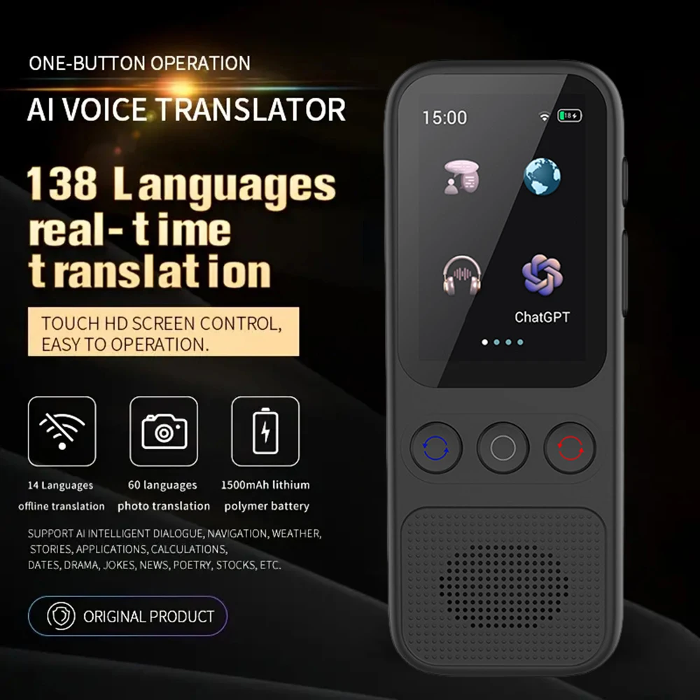 2inch Touch Screen Chat GPT Voice Translator Multi-Language Intelligent Real-time Translation Device for Global Travel Learner