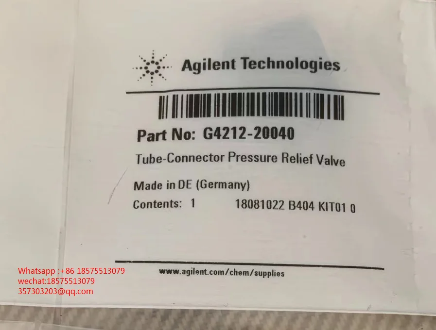 Válvula de alivio de presión para conector de tubo Agilent G4212-20040 1 pieza