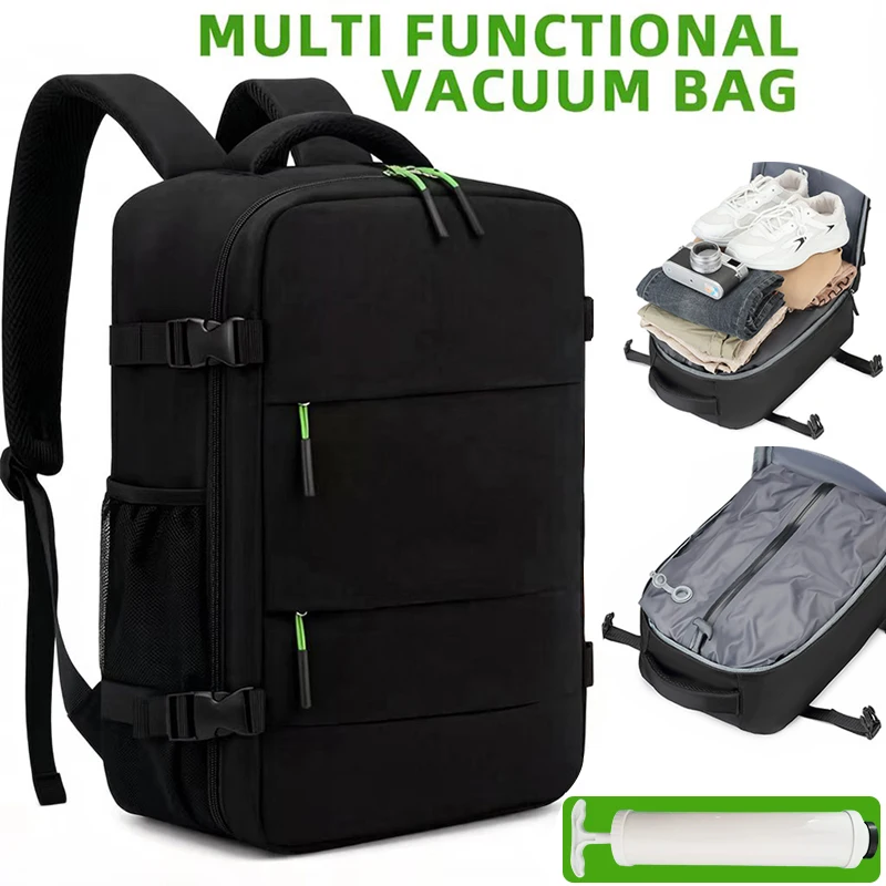Sac à dos de voyage à compression sous vide avec pompe - Bagage à main durable scellé sous vide, sangle d'épaule réglable et fermeture éclair, Suita