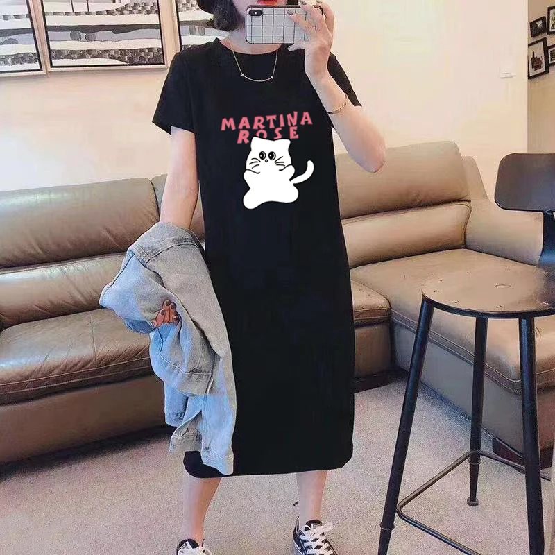 2025 nouveau ort Sve t-shirt Dr coréen ventre ample couvrant genou longueur Faionable femmes Midi Dr été a-ligne jupe