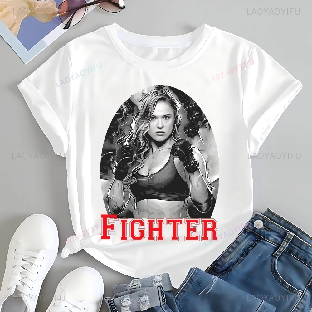 Vintage Ronda Rousey MMA Fighter Printed T-shirt Top Ronda Rousey Trend Short Sleeve Unisex Shirt Graphic Oversized T-shirt