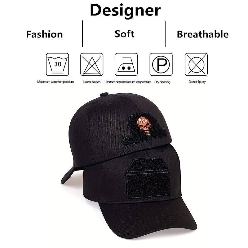 Unisex Skull SEALTEAM Letter Embroidered Baseball Caps Spring and Autumn Outdoor Sports Casual Hats Sunscreen Hat