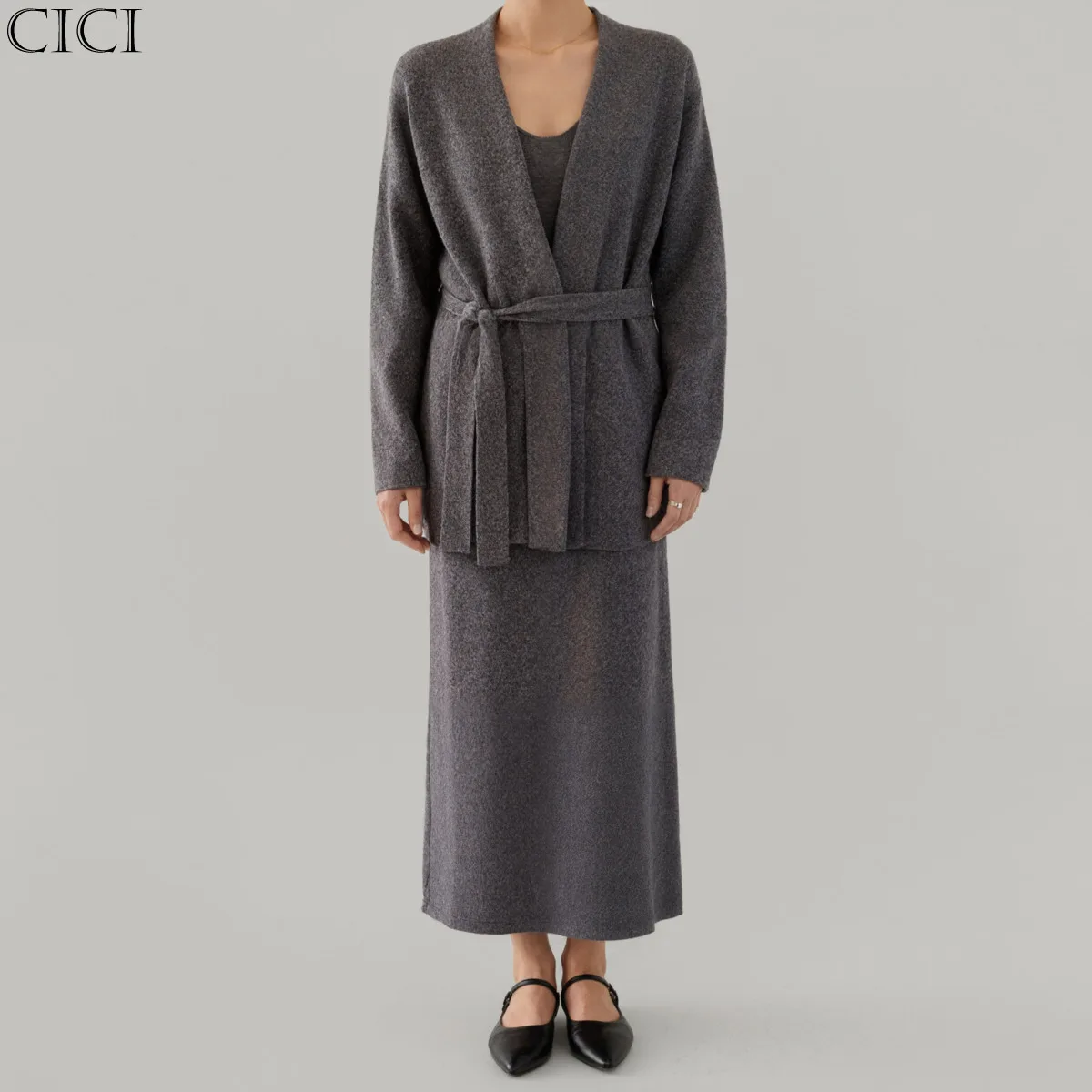 CiCi 2025 ملابس نسائية أنيقة مكونة من قطعتين لفصل الخريف والشتاء طقم فستان تويد مع حزام وشاح الخصر فستان حفلات العمل المكتبي #1