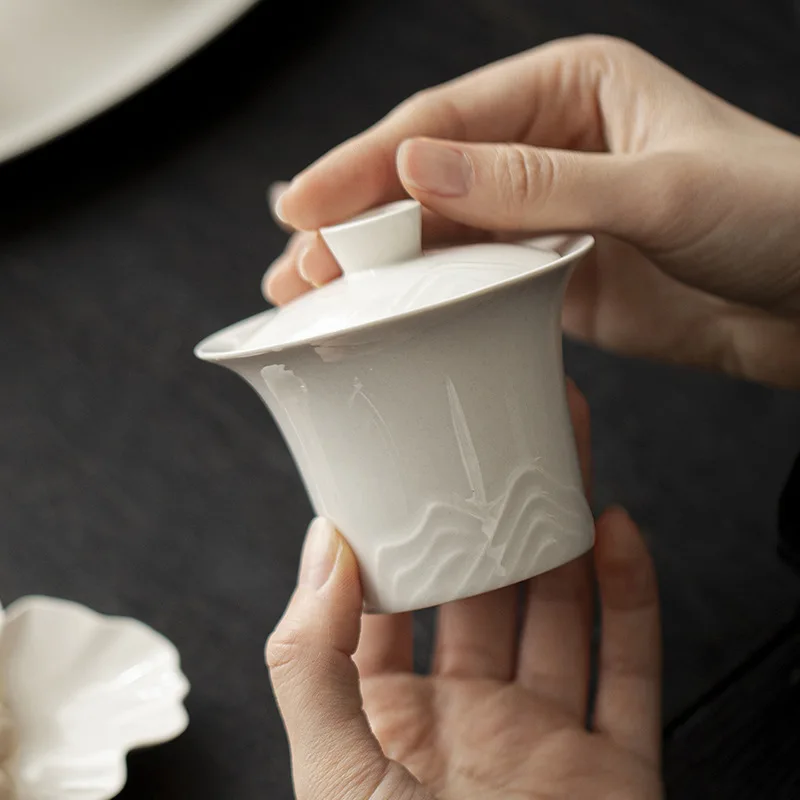 Ash Relief Thousand Miles of Rivers and Mountains Gaiwan Kung Fu Set Household Ceramic Elegant Imitation Burnt Scholar Tea B