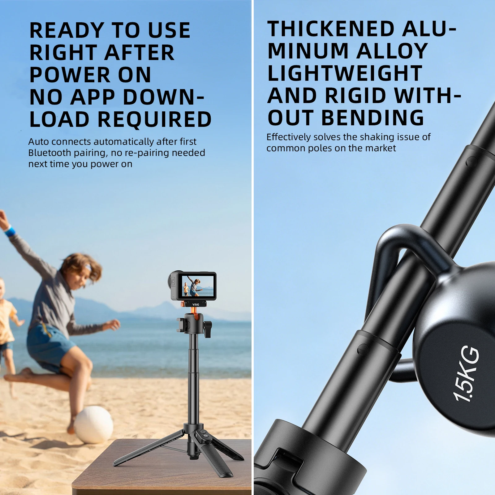 VRIG Magnetic Tripod for DJI Osmo Action 6 5 4 3 Adjustable Selfie Stick Stand Action Camera Accessories w 360 BallHead&ColdShoe