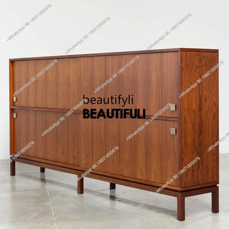 ss8350 Medieval all-solid wood dining side cabinet, retro Nordic multi-functional large locker, sliding door storage cabinet