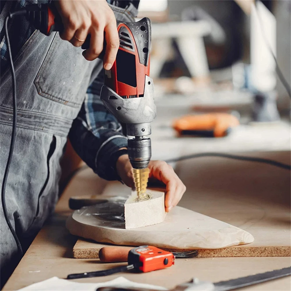 ไทเทเนียมเคลือบขั้นตอนเจาะบิตสําหรับโลหะไม้,4-12 มม.3-13 มม.4-20 มม.เปิดรูเครื่องตัด, ไม้เหล็กความเร็วสูงเจาะชุด Bit