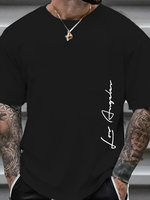 Men's 100 cotton summer loose Contrast Color Alphabet los Angelest print slim fit casual sports round neck short sleeved T-shirt