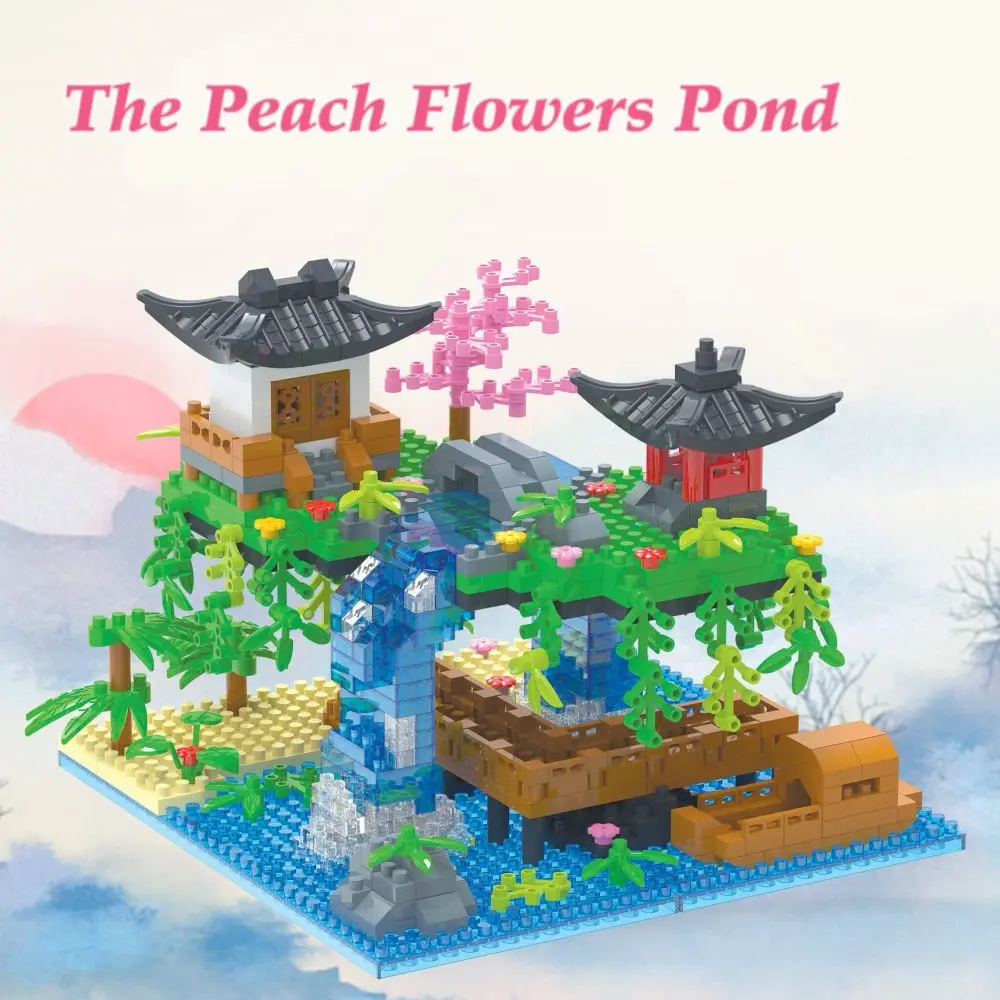688+PCS Peach Blossom Pool, miniature building kit, creative building toy, ABS material, educational DIY model, perfect gift.