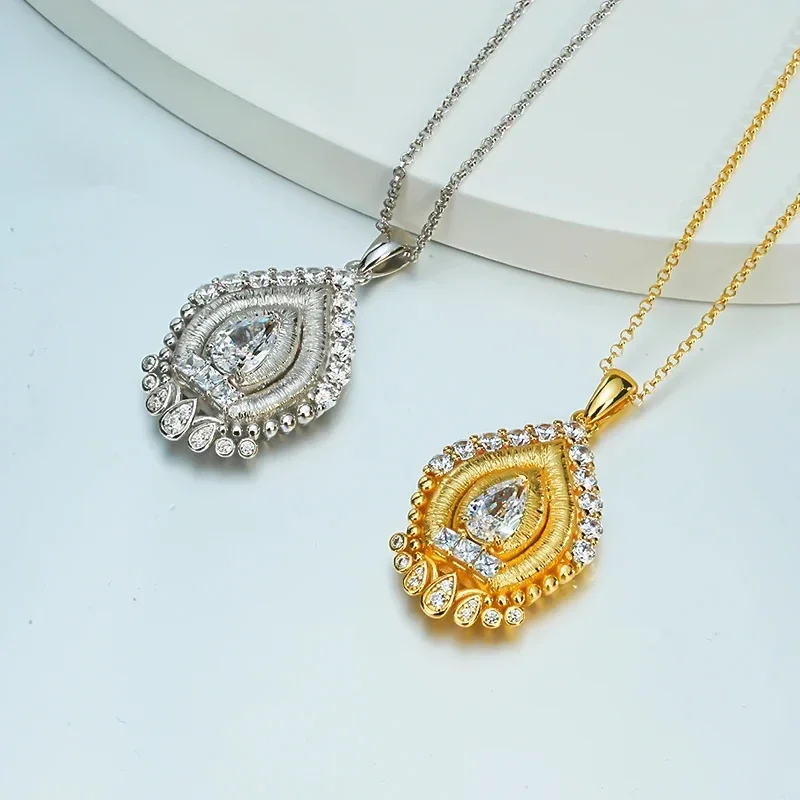 Chinese Style Small Golden Pagoda Necklace Pendant Inlaid with High Carbon Diamond 925 Silver Gold-plated Pagoda Wedding Jewelry