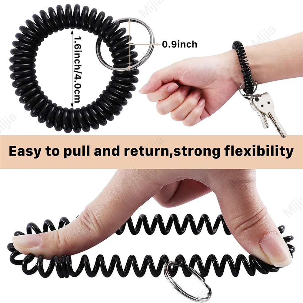 Multicolor Plastic Stretchable Spiral Bracelet Wrist Coil Keychains Wristband Key Ring for Number Tag Sport Pool ID Badge