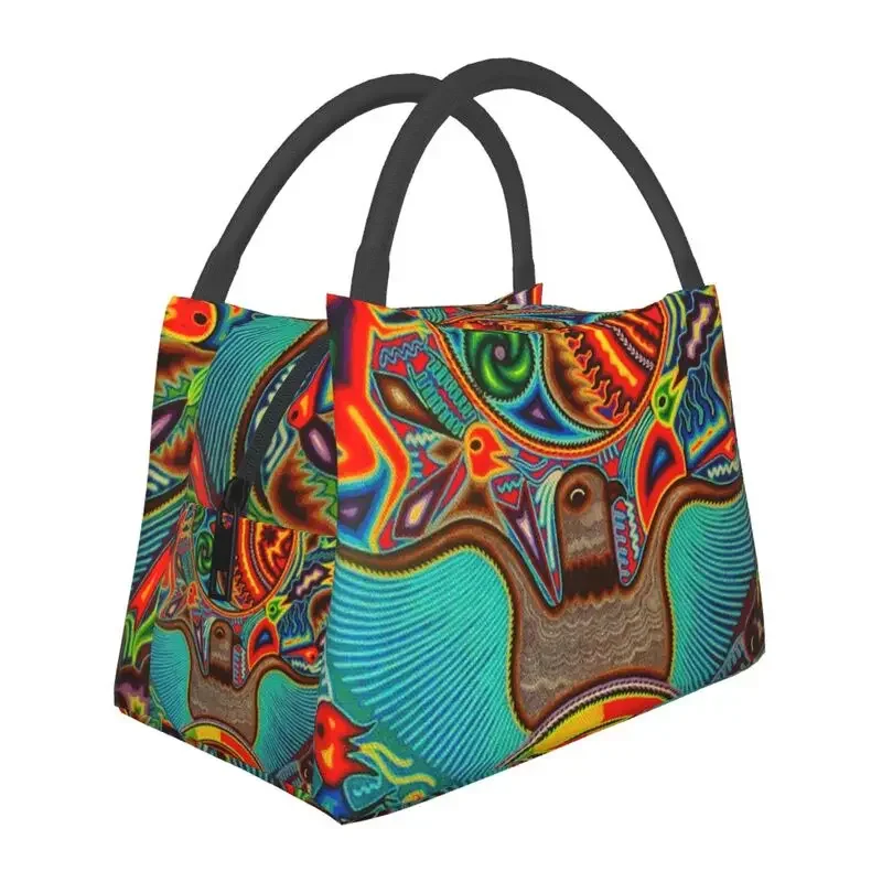 

Мексиканские красочные Изолированные сумки для ланча Huichol для женщин, портативный охладитель, Термальный контейнер для бенто, для работы и путешествий