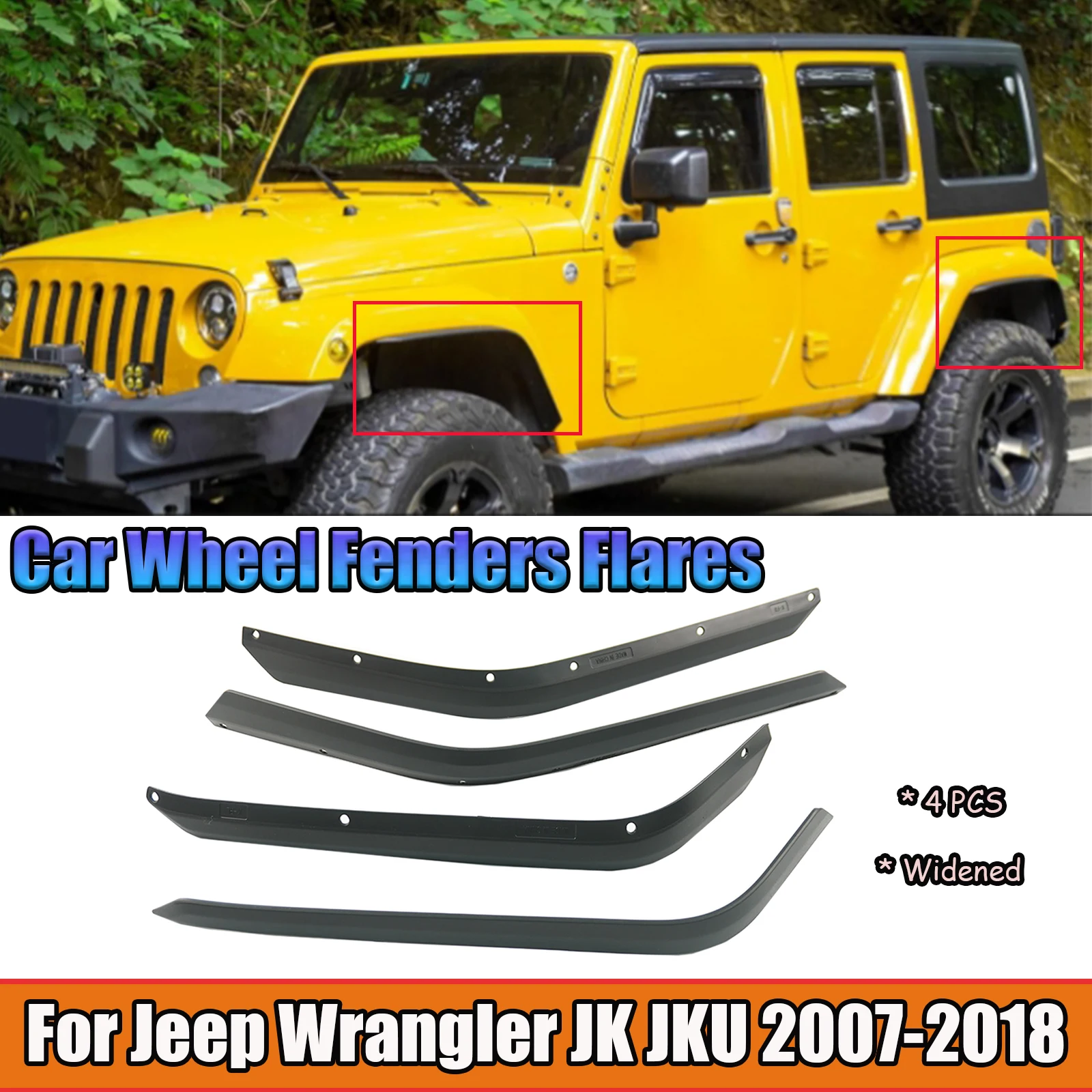 

A Set of Wheel Fenders Flares Widened For Jeep Wrangler JK JKU 2007 2008 2009 2010 2011-2018 Cars Accessories Body Kit Black