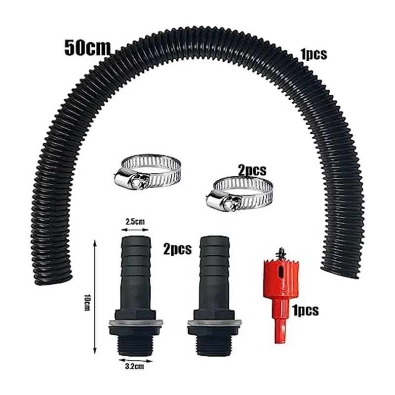 Rain Butt Connection Set Including 2 Hose Sockets and 50 Cm Connection Hose, 25 Mm with Lock Nut, for Rainwater Barrels