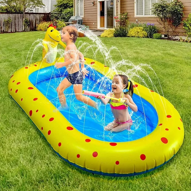 1.7m Inflatable Swimming Pool Dinosaur Shaped PVC Outdoor Bath Lawn Sprinkler Play Mat Children's Water Toy Inflatable Fountain