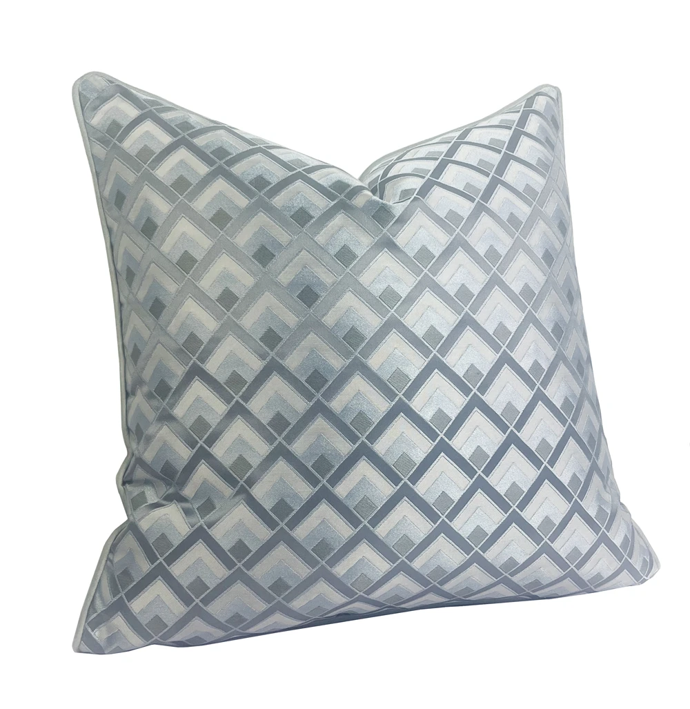 Luxurious Geometric Modern Pillow Cover Throw Cushion Cover Home Gift Gray Blue Woven 45x45cm 1 Piece Pack No Insert