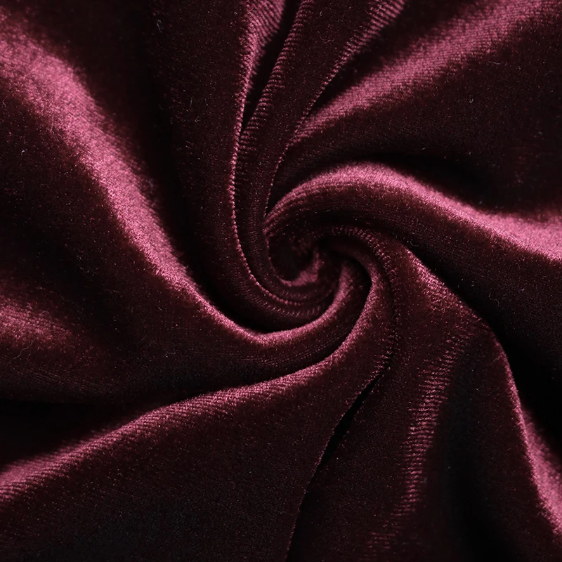 Abito da donna in velluto rosso con scollo a cuore Elegante abito longuette a maniche lunghe con spacco laterale