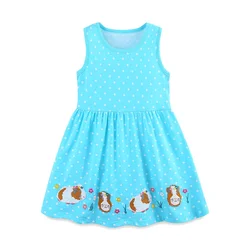 2-7T Summer Sleeveless Princess Dresses Dot Summer Girls Party Dress Animals Embroidery Children's Dresses Frocks Toddler Frocks