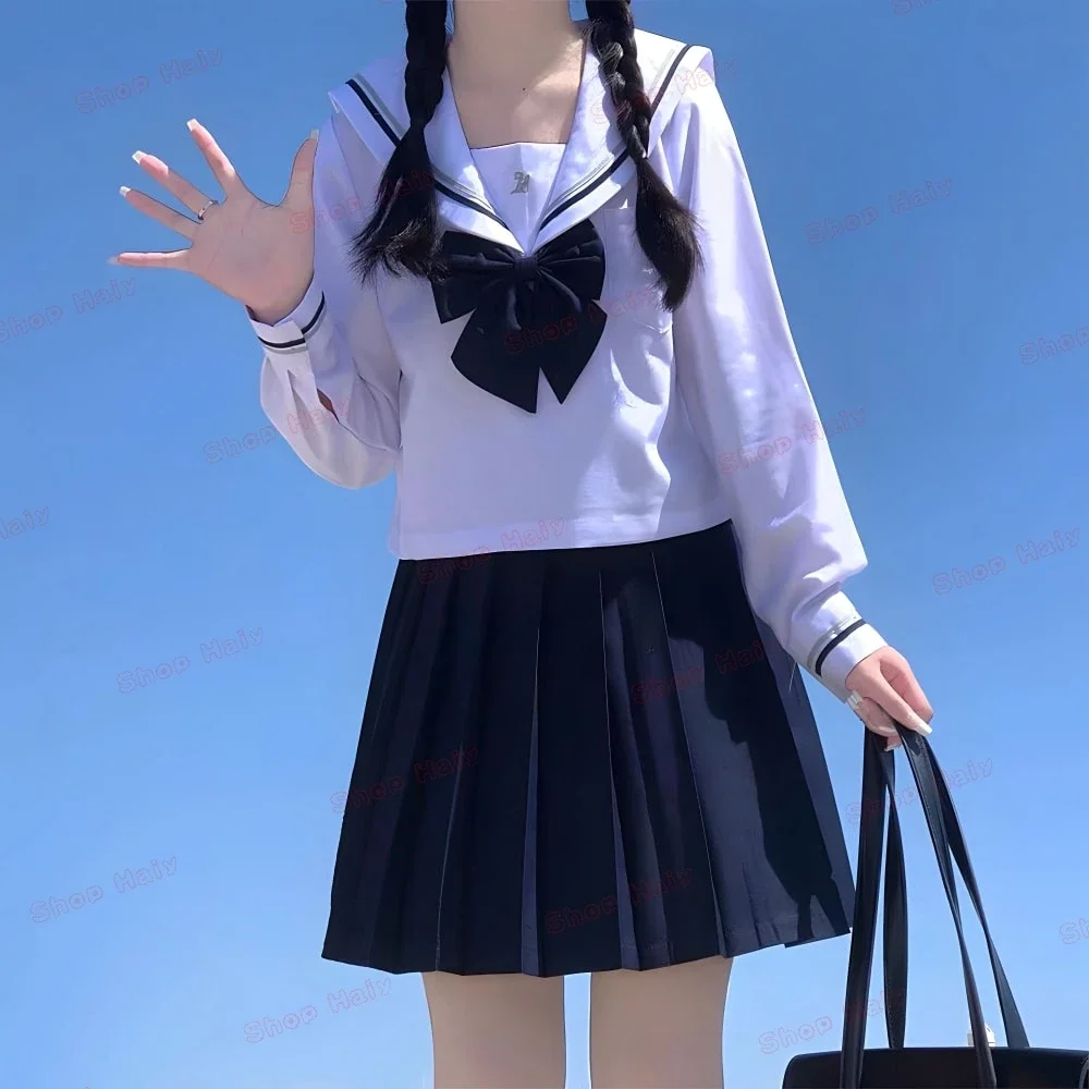 Japanse Schooluniform Meisjes Jk Pak Marineblauwe Stropdas Wit Twee Basic Sailor School Shirt Pak Sex Plooirok Plus Size Vrouwen