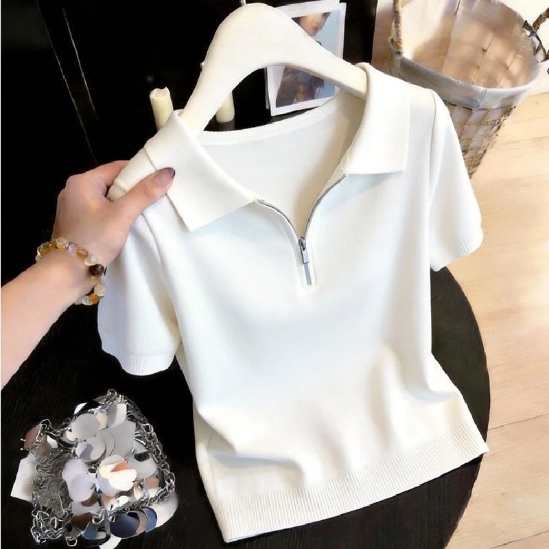 

Fashionable Knitted Sweater No Pilling Elegant Style Short Sleeve V-Neck Regular Fit Women's Top Quality Fashionable Women'swear