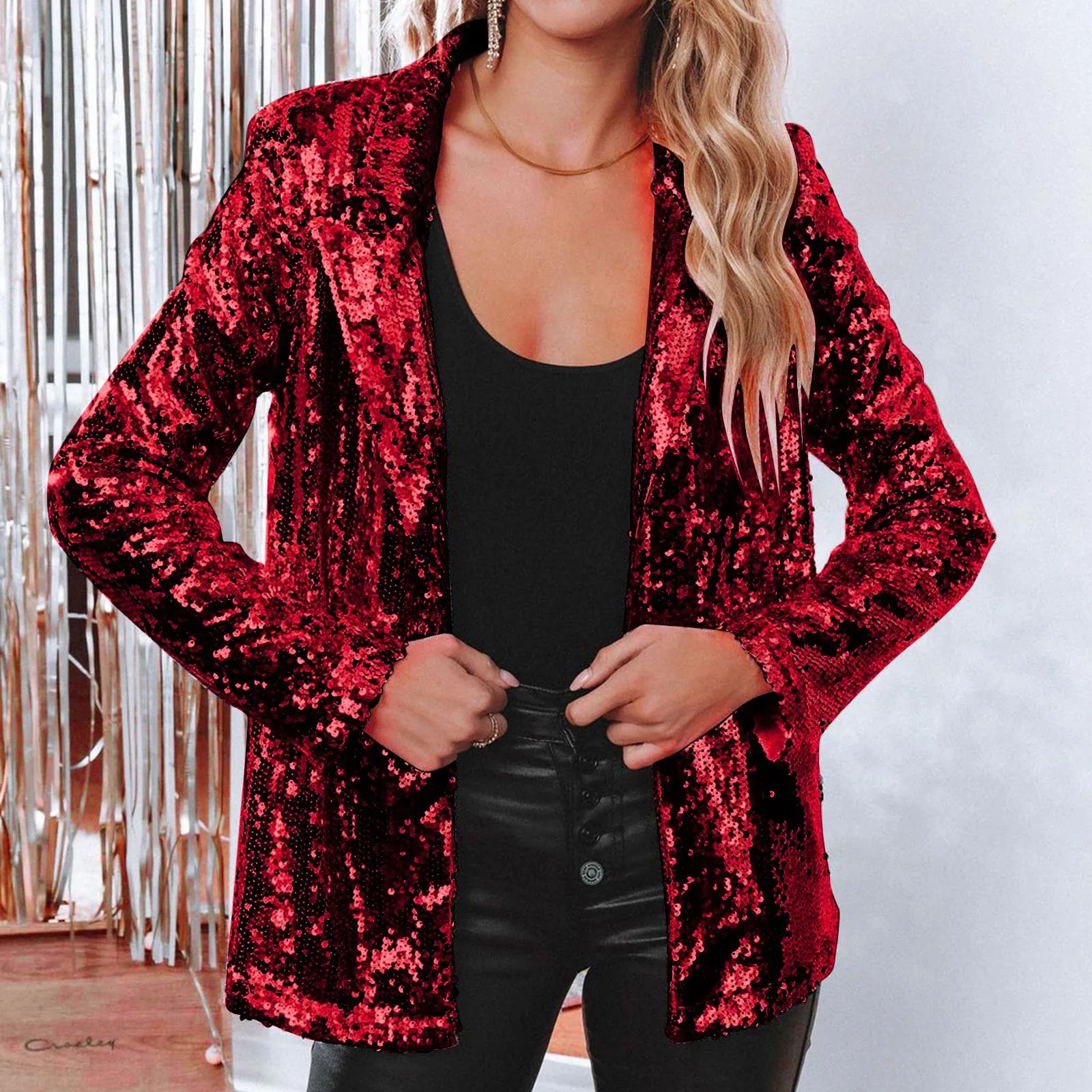 

Casual Long Sleeve Glitter Party Shiny Lapel Coat Vintage Lapel Sequins Jackets Club Party Wear Women Sequins Sequin Jacket