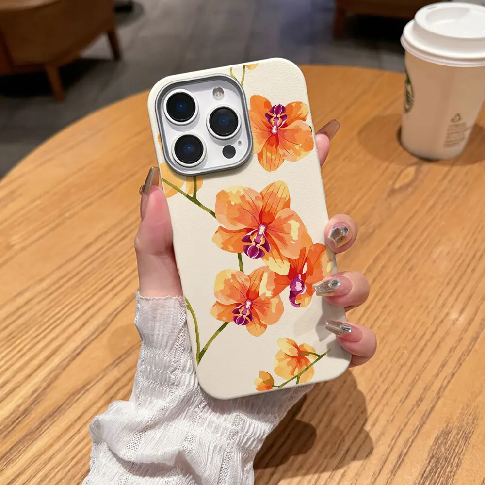 Watercolor Orchid Phone Case For Samsung Galaxy S26 S25 Ultra S24 S23 S22 S21 Plus FE A36 A54 A55 A56 Soft TPU Leather Cover