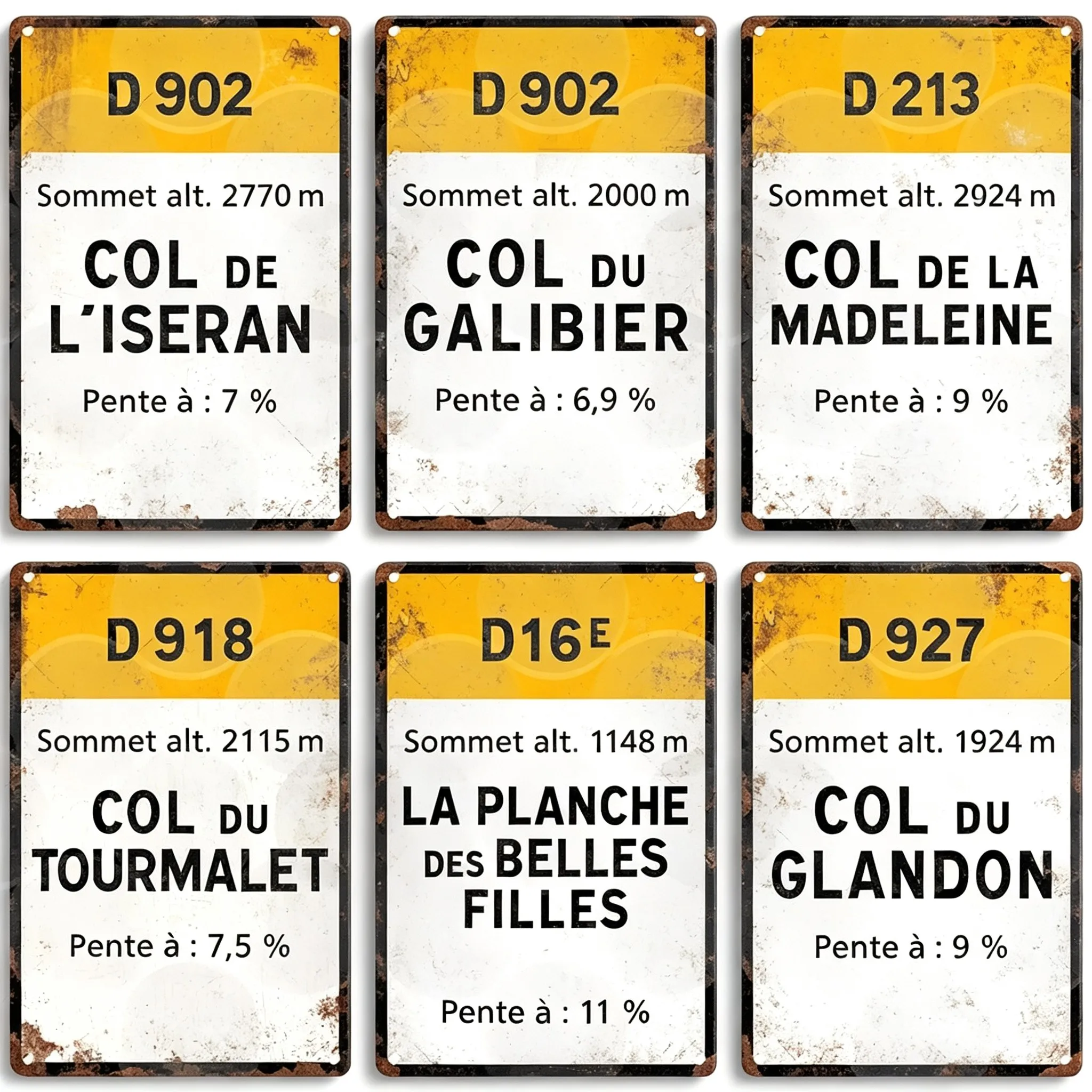 Artysian Vintage Tour de France Metal Road Sign, Legendary Cycling Climb Plaque Croix de Fer Madeleine Tourmalet Luz-Ardiden Col