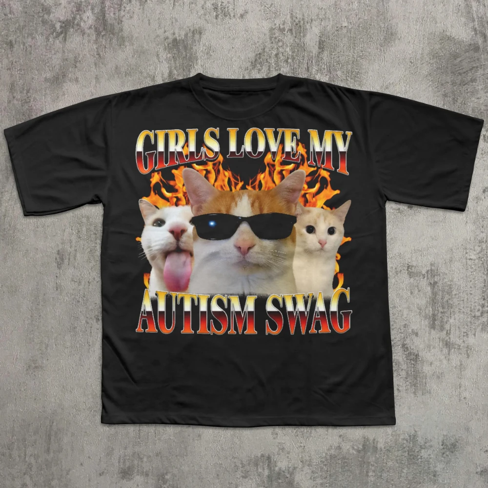 Meninas amam meu autismo swag engraçado gato meme camiseta camisas estranhas roupas gatos amante presente brainrotshirt bobo camiseta gráfica