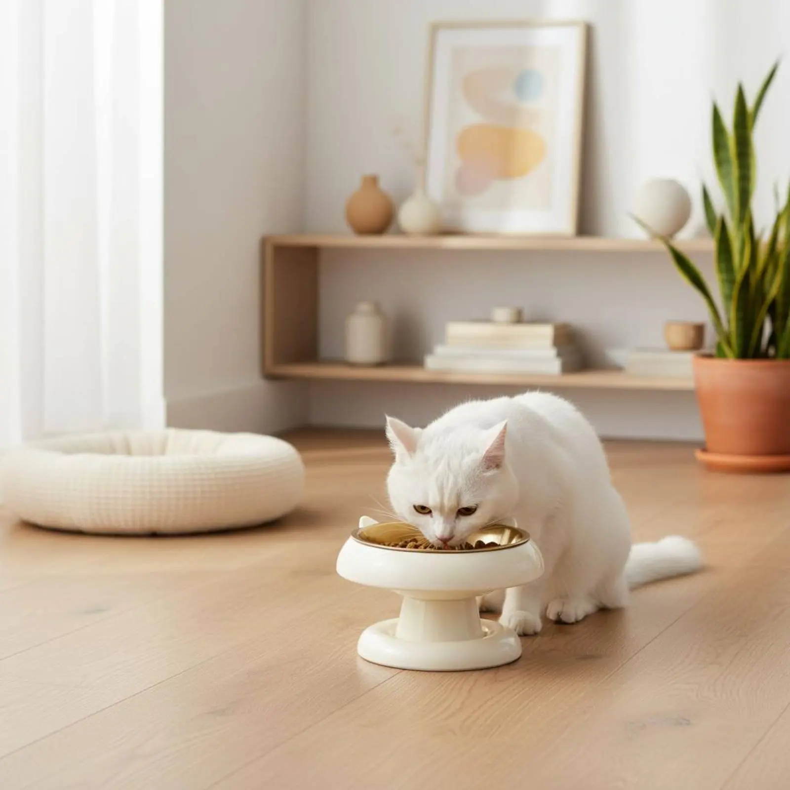 

Stainless Steel Feline Feeder Anti-Tip Raised Feline Bowl Elevated Pet Bowls Sturdy Easy to Clean for Adult Cats